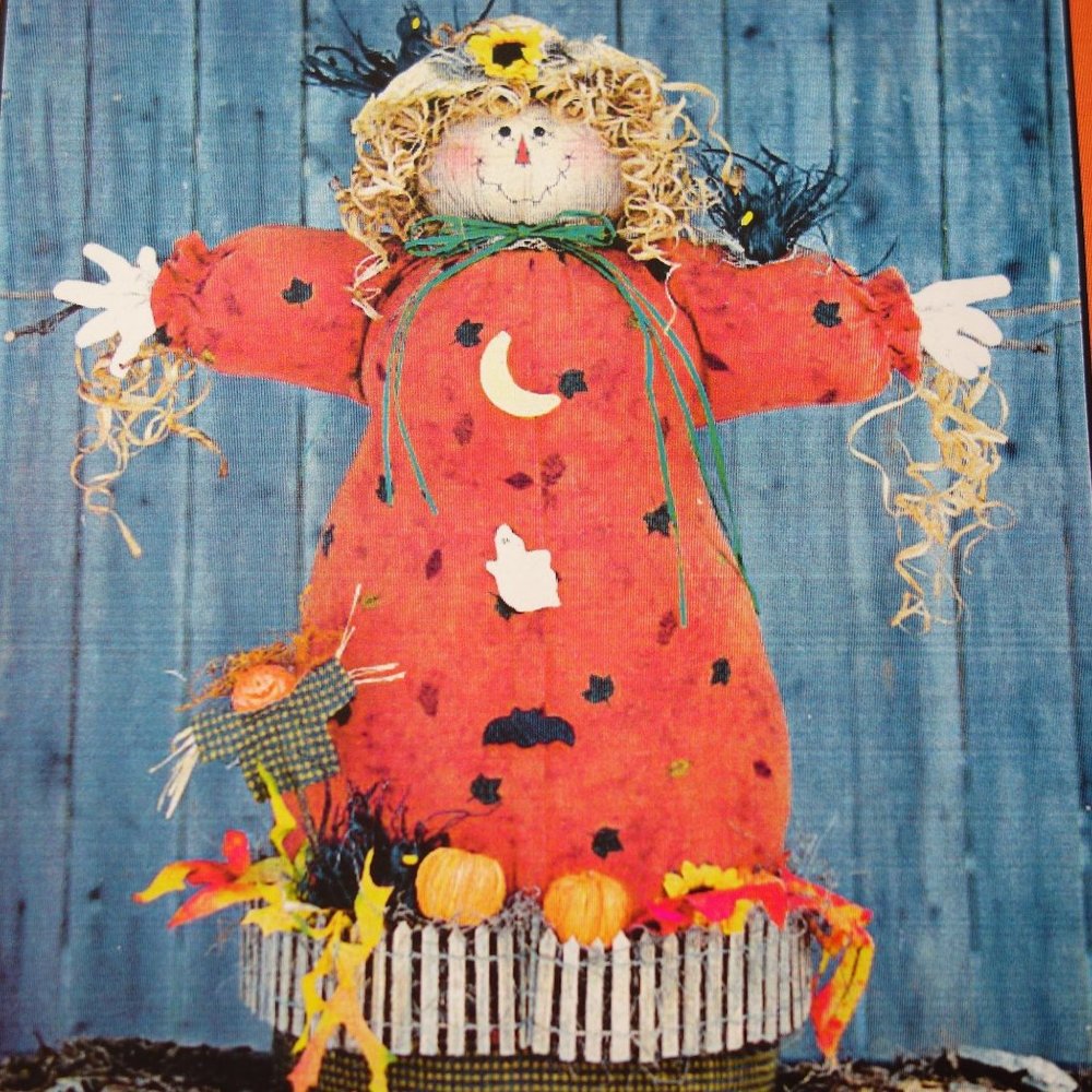 Vintage Bonnie B Buttons Folk Art Fall Pattern Reap The Harvest‎ 23" Scarecrow